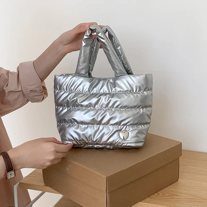 Mongw Mongw Version Of Simple And Versatile Silver Bag Female Autumn And Winter Casual Cotton Clothes Hand Bag Senior Sense Of Minority Handbag