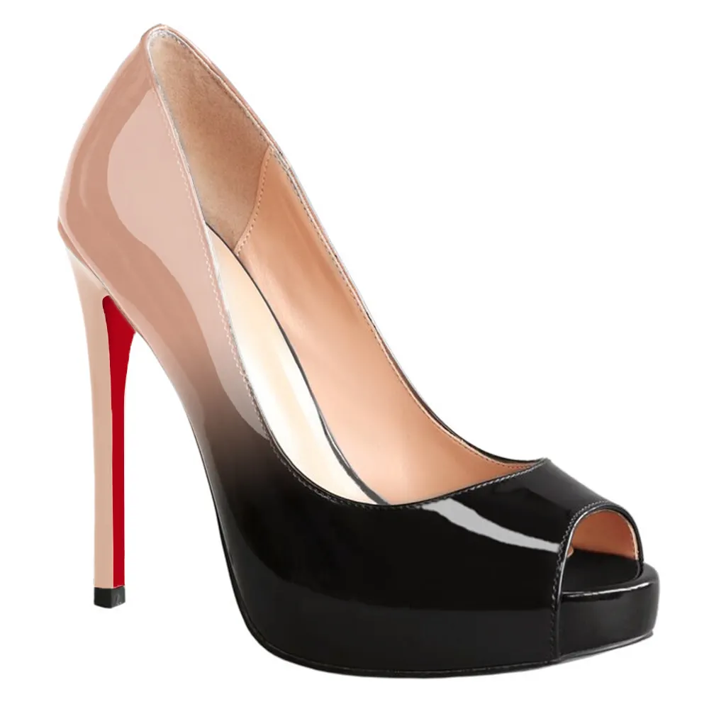 120mm Women's Platforms Heels Party Wedding Pumps Gradient Color Nude Black-vocosishoes