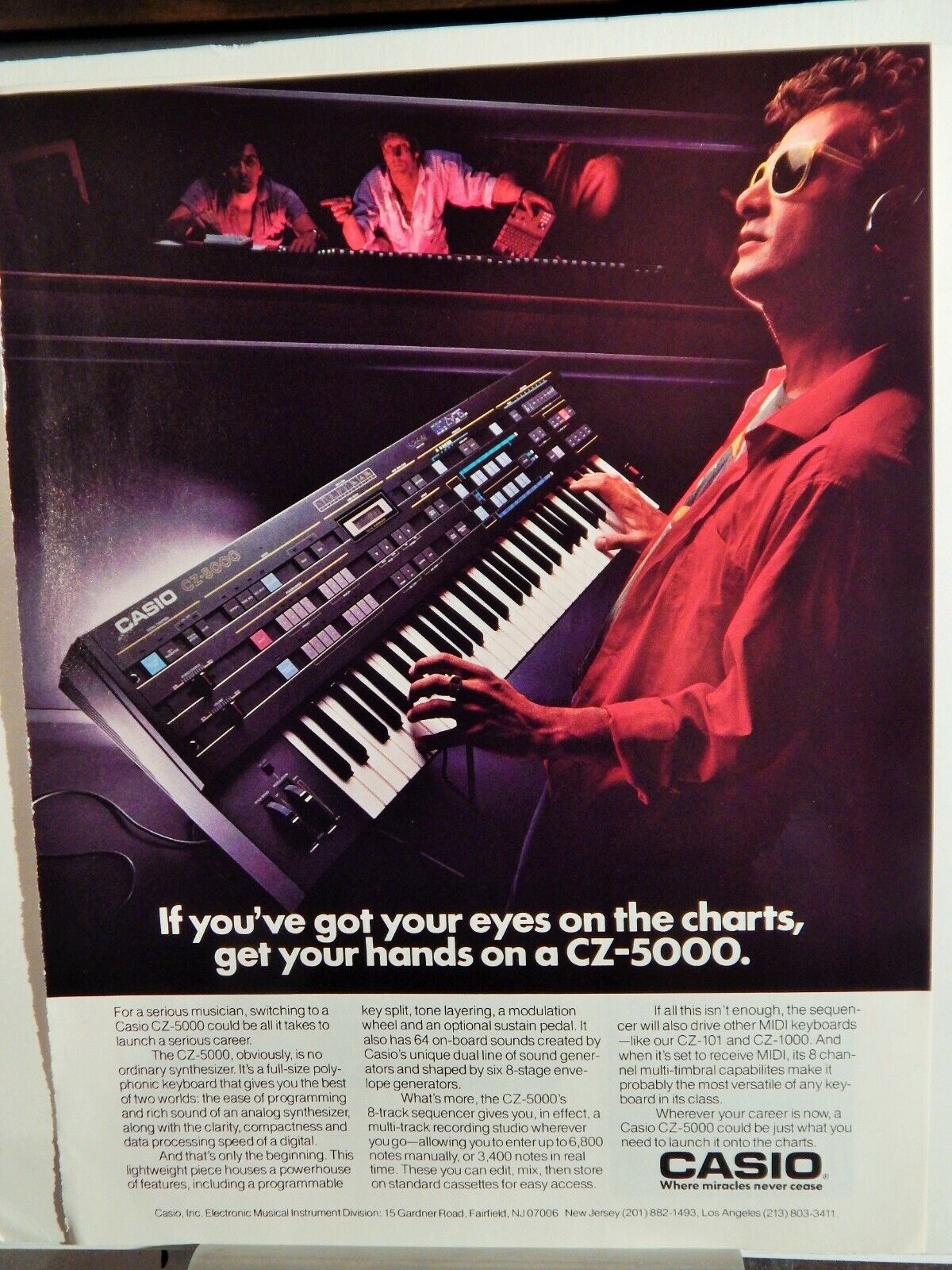 CASIO CZ-5000 ELECTRONIC SYNTHESIZER 1986 VTG Photo Poster painting AD, RARE EPHEMERA