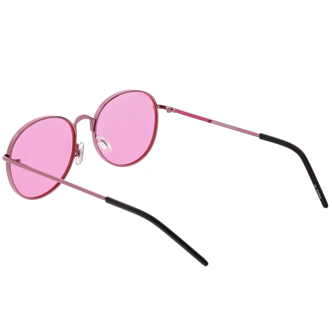 Bold Full Metal Frame Round glasses With Color Tinted Flat Lens 52mm