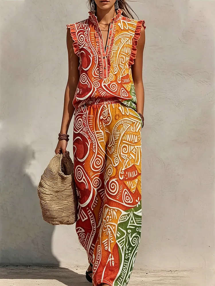 Women&rsquo;s Abstract Geometric Art Print Two-Piece Set