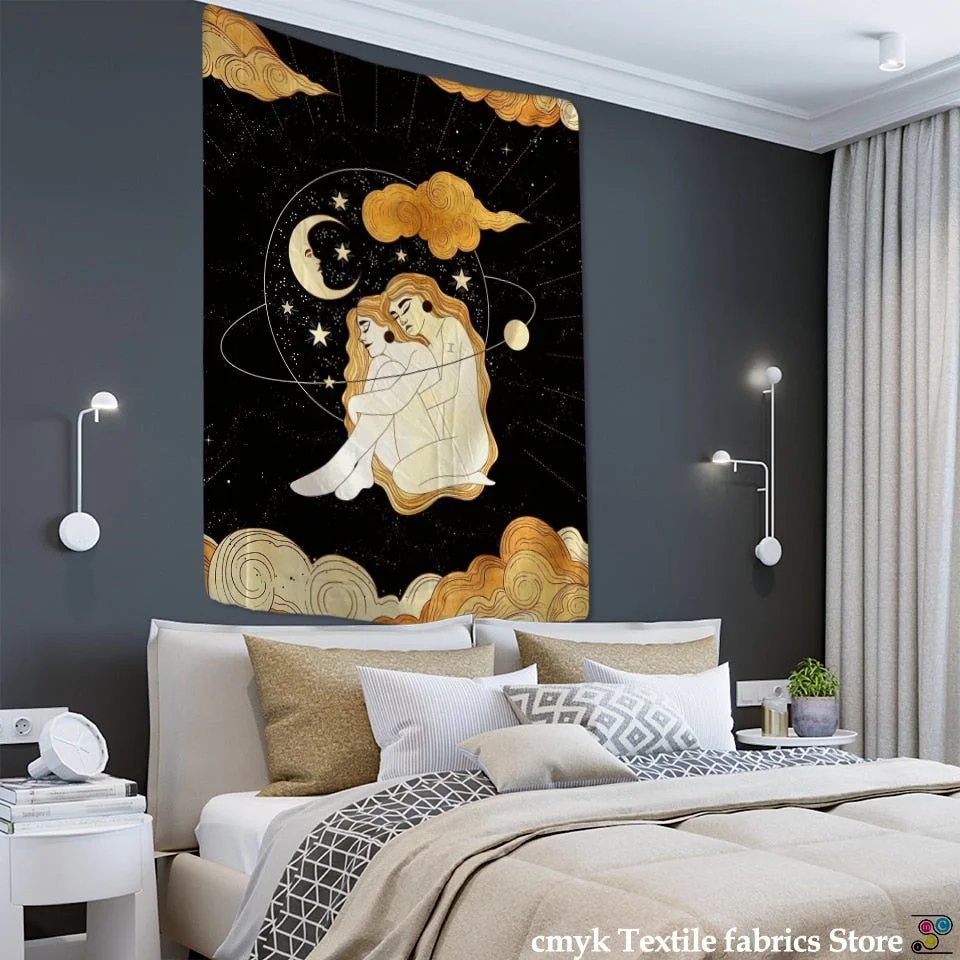 Psychedelic Moon Star Tapestry Wall Hanging Bohemian Hippie Tarot Girls Room Dormitory Art Home Decor