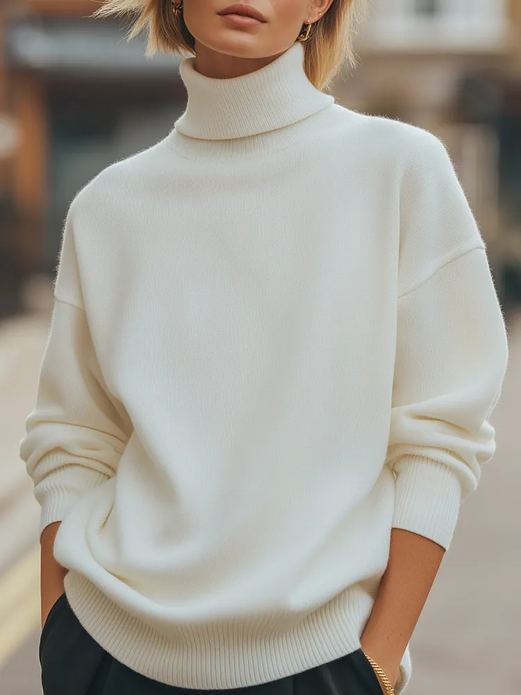 Minimalist High-Neck Knit Sweater
