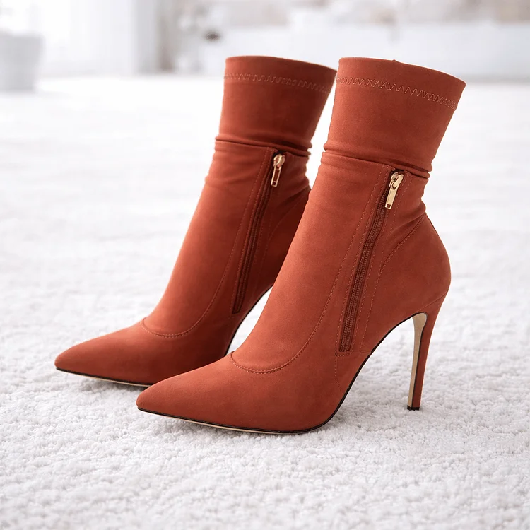 Brown Stiletto Heel Classic Ankle Booties Vdcoo