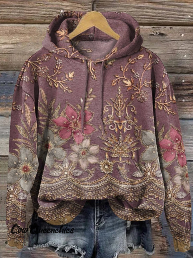 Retro Flowers Art Print Casual Sweatshirt Multicolor / S