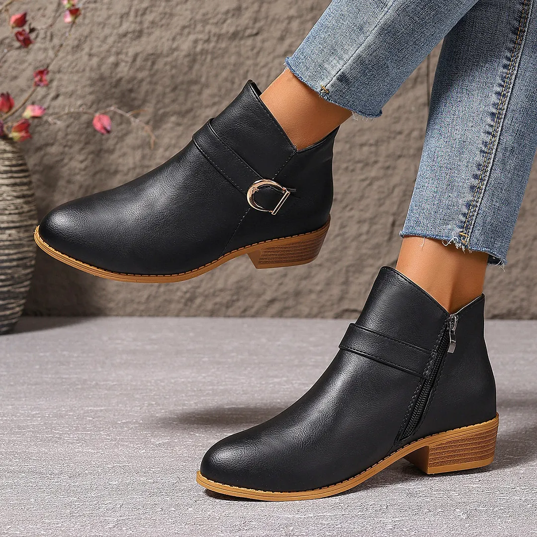 Breakj Breakj Retro Martin Boots 2025 New Pointed Belt Buckle Side Zipper Chelsea Boots Women's Shoes