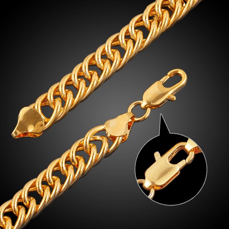 Guangdong Ornament 18K Gold Plated Copper Bracelet Men’s Hip Hop Cuban Link Chain Chunky Chain Necklace Tight Figaro Bracelet