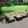 Patio Furniture Sectional Sofa with Gas Fire Pit Table Outdoor Patio Furniture Sets Propane Fire Pit