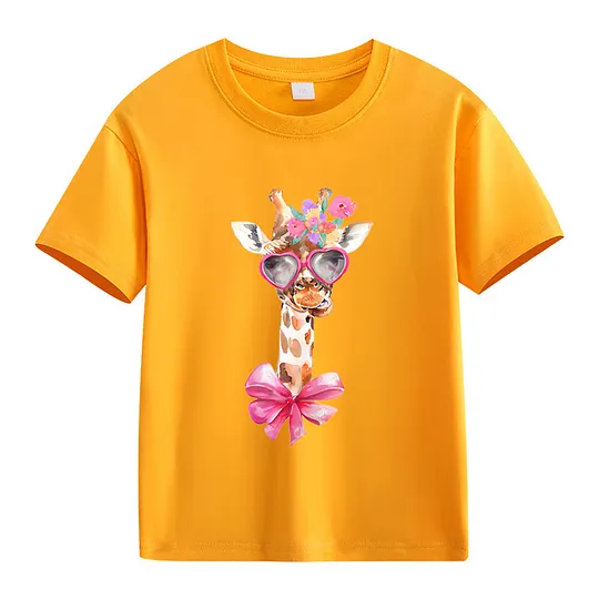 【2Y-13Y】Giraffe With Heart Sunglasses & Bow Kids' T-Shirt