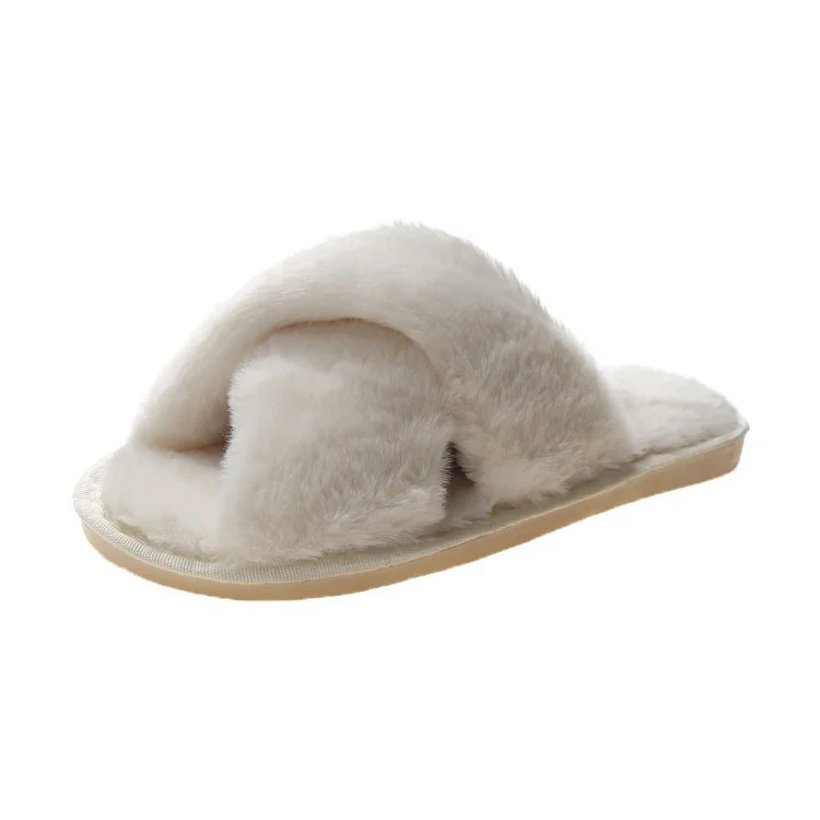 Colourp Colourp Slippers Female 2023 Autumn And Winter New Women Flat Toe Home Cross Plush Slippers