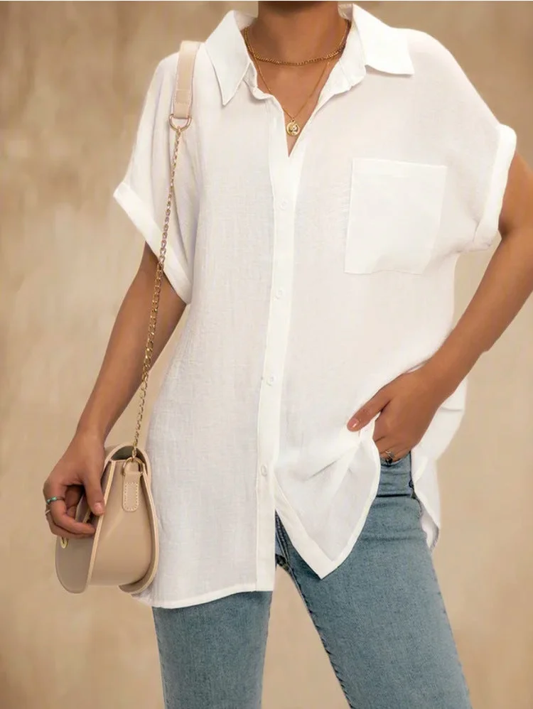 White Holiday Solid Cotton-Blend Shirts & Tops socialshop