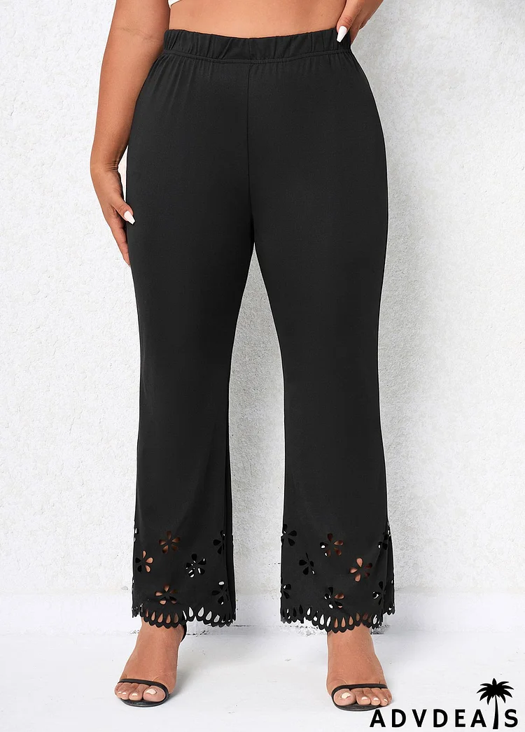 Black Burn Out Printing Plus Size Pants