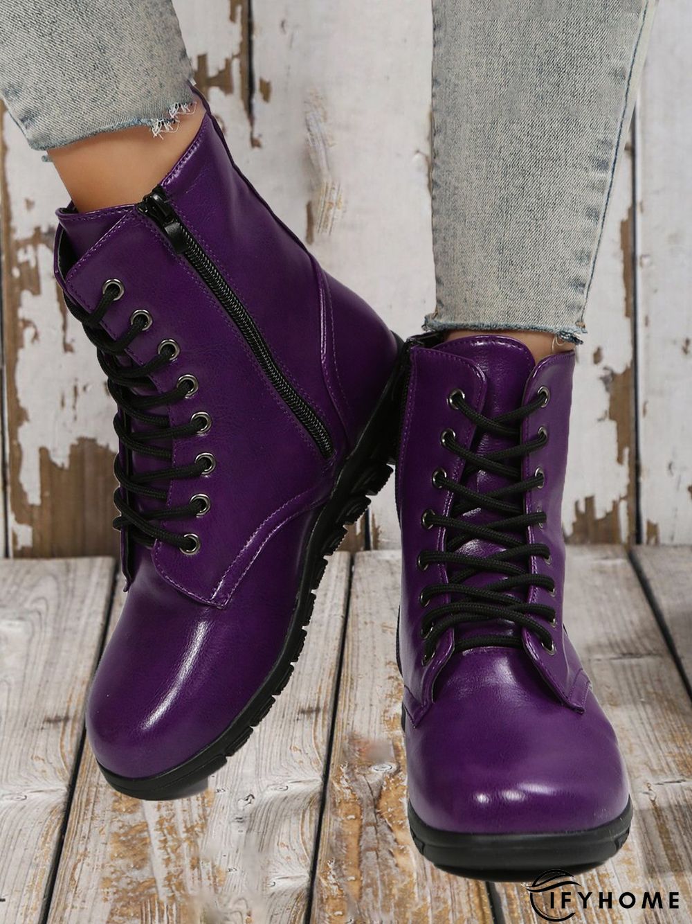 Comfy Lace-Up Decor Boots with Side Zip | IFYHOME