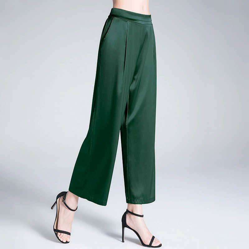 Work Silk Wide Leg Pants with Pull-On for Women REAL SILK LIFE