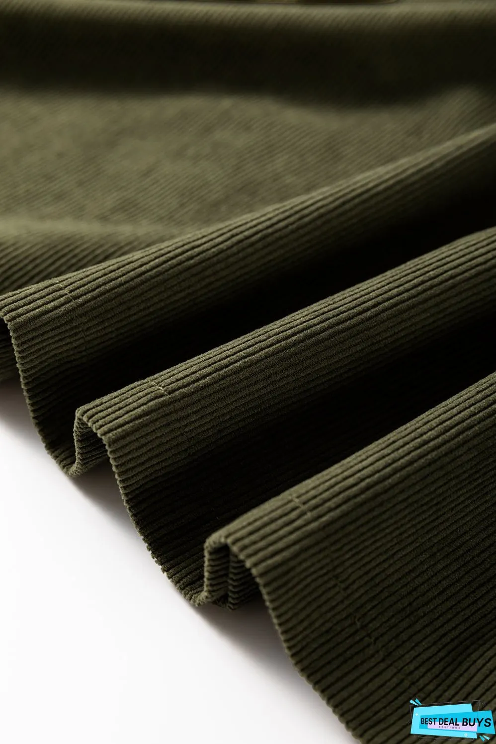 Vineyard Green Corduroy Snap Buttons Empire Waist Bracelet Sleeve Dress