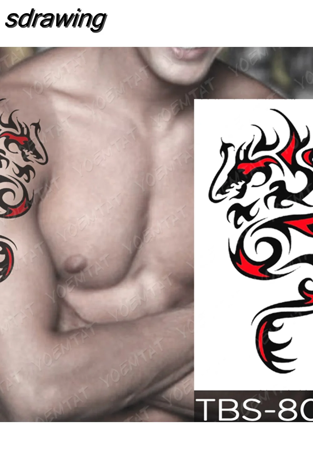 sdrawing Temporary Tattoo Sticker Yin Yang Dragon Feather Wings Flash Tattoos Wolf Totem Body Art Arm Fake Tatoo Men