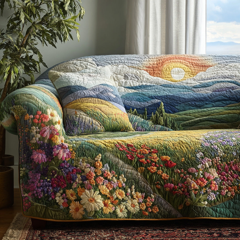 Morning Meadow Light Quilted Sofa Cover NCU0VL3006 everthome