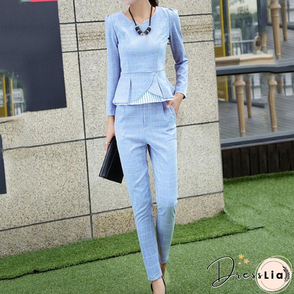 Women 2 Piece Set Matching Sets For Women Casual Outfits Womens Long Shirt Long Trousers Plaid 2 Sets Suits Office Lady Workwear