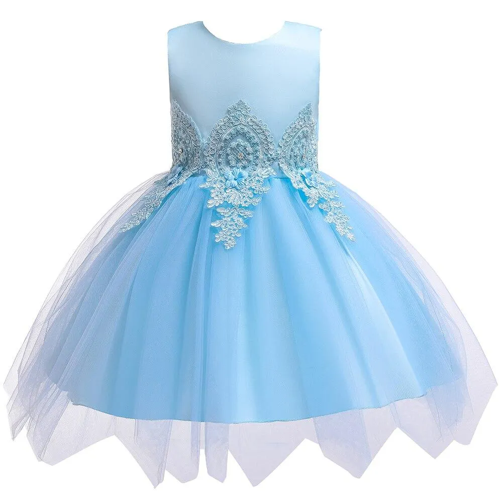 Korean Style Fluffy Princess For Girl Flower Clothes White Kids Bridesmaid Dress Party Layered Ball Gown of 0-6 Years Old