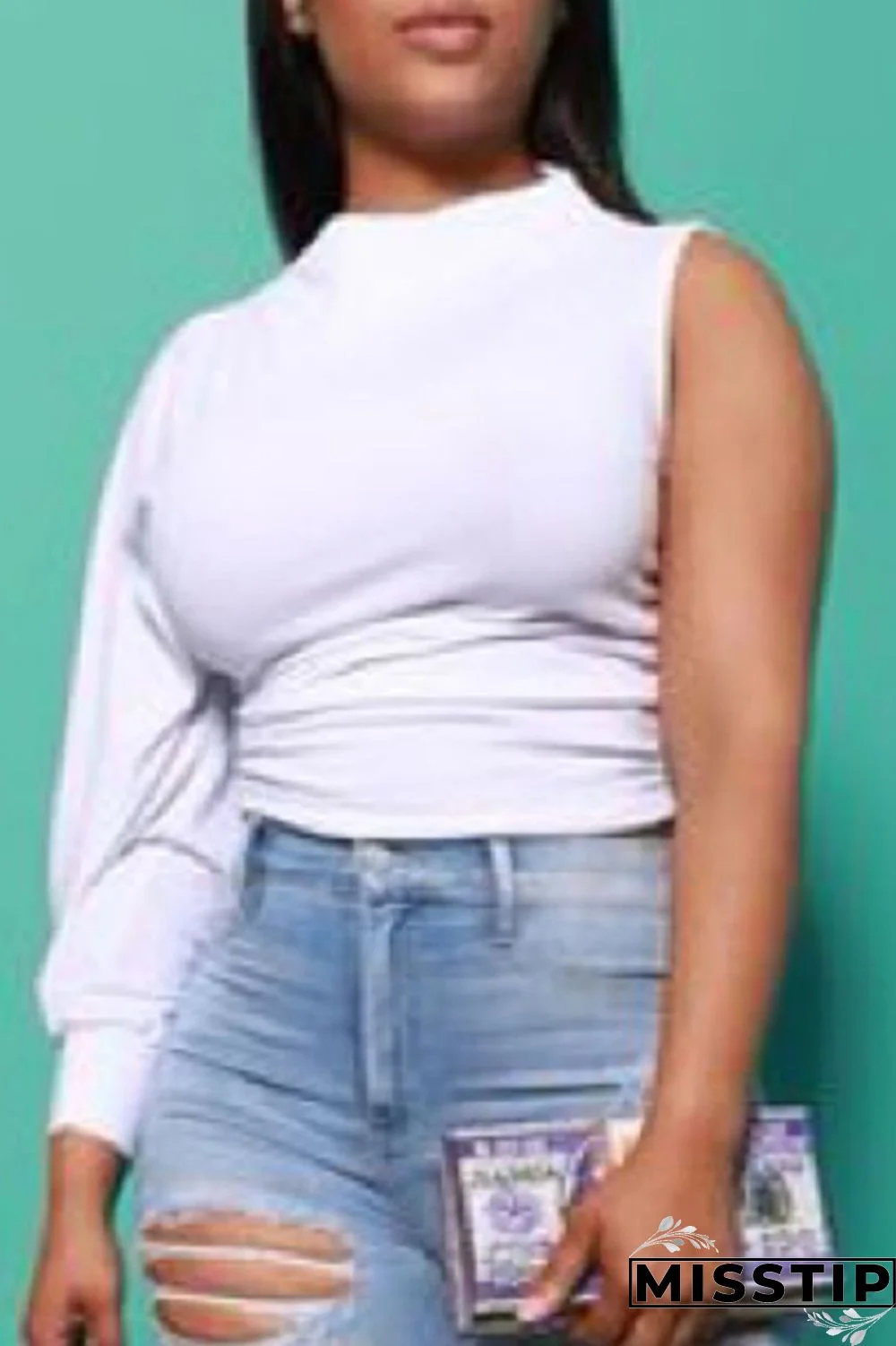 White Fashion Casual Solid Basic Half A Turtleneck Tops