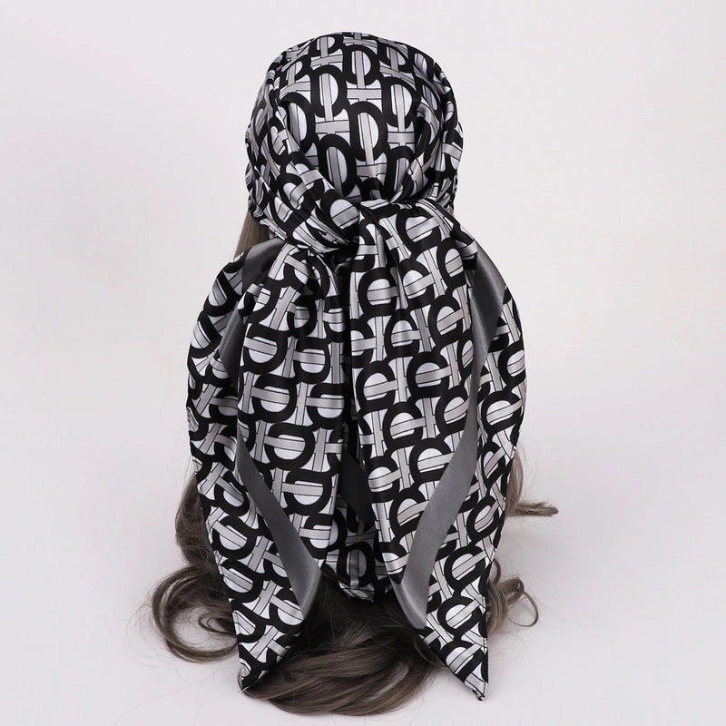 Women’s Vacation Plaid Satin Printing Silk Scarf