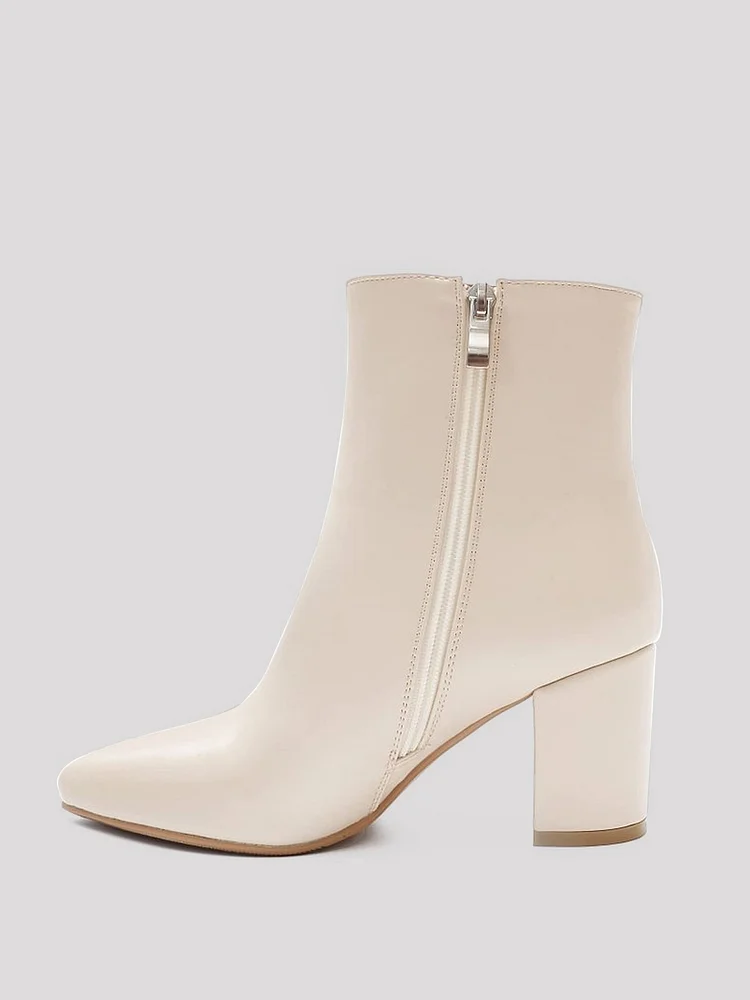75mm Women's Ankle Booties Chunky Block Heel Pointed Toe Zipper Apricot Bottom Boots