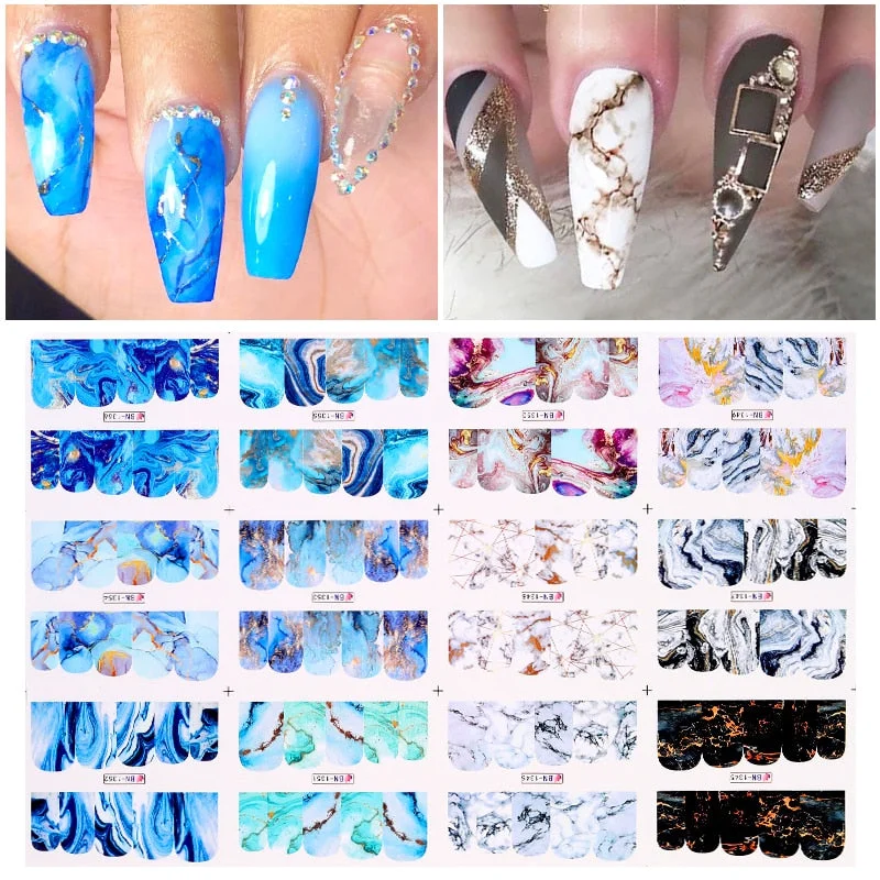 12 Designs Nail Stickers Set Mixed Floral Geometric Nail Art Water Transfer Decals Sliders Flower Leaves Manicures Decoration-Nail Inspo