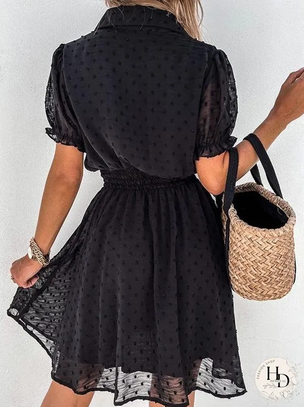 Casual Black Button Embellished Mesh Dress for Women