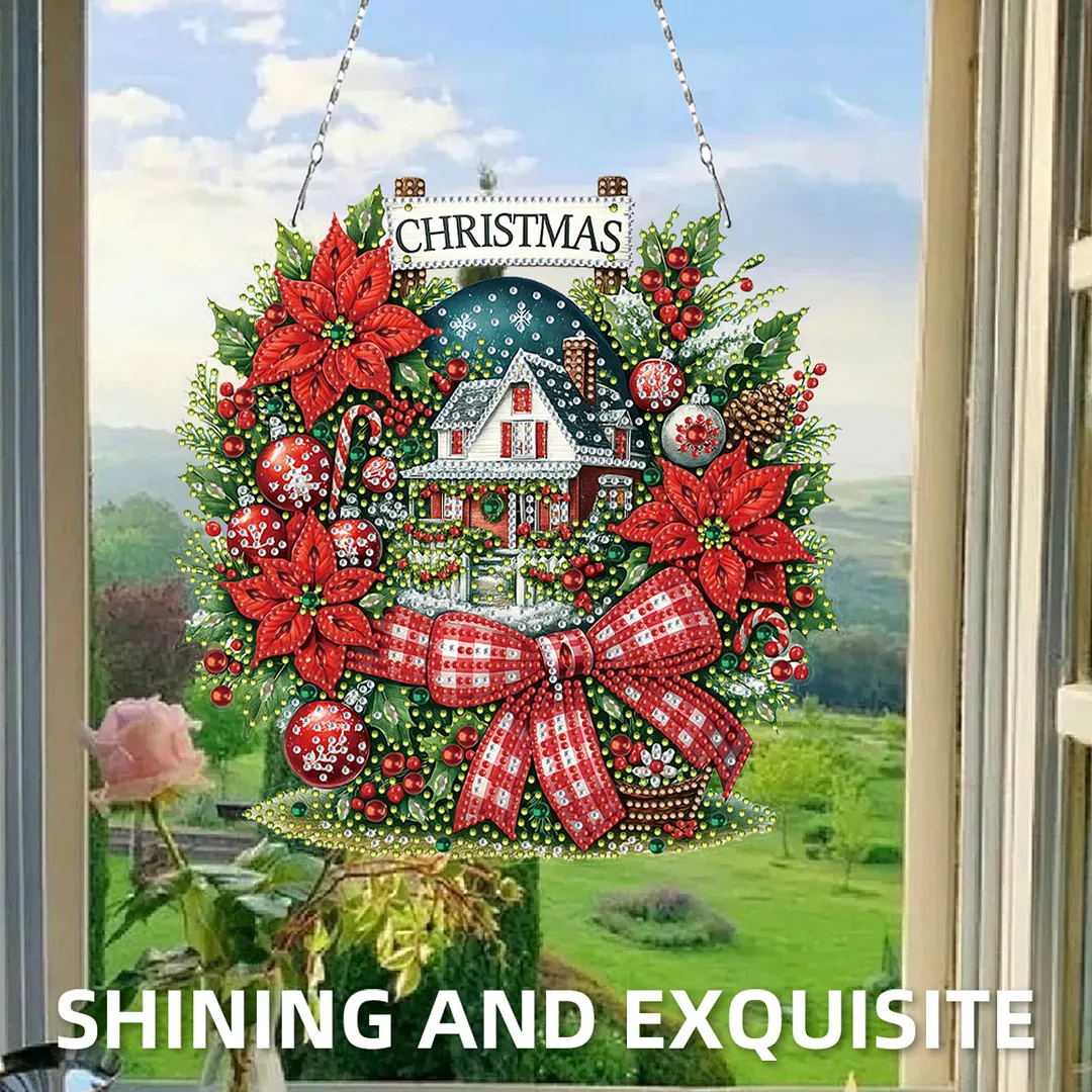 Christmas House DIY 2D Flat Acrylic Double Sided Diamond Painting Kits Pendant