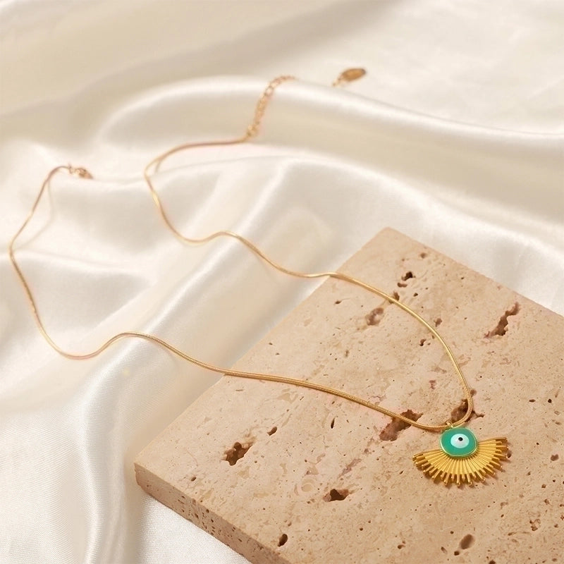 Casual Minimalist Commute Sector Eye Titanium Steel 18K Gold Plated Enamel Plating Chain Pendant Necklace