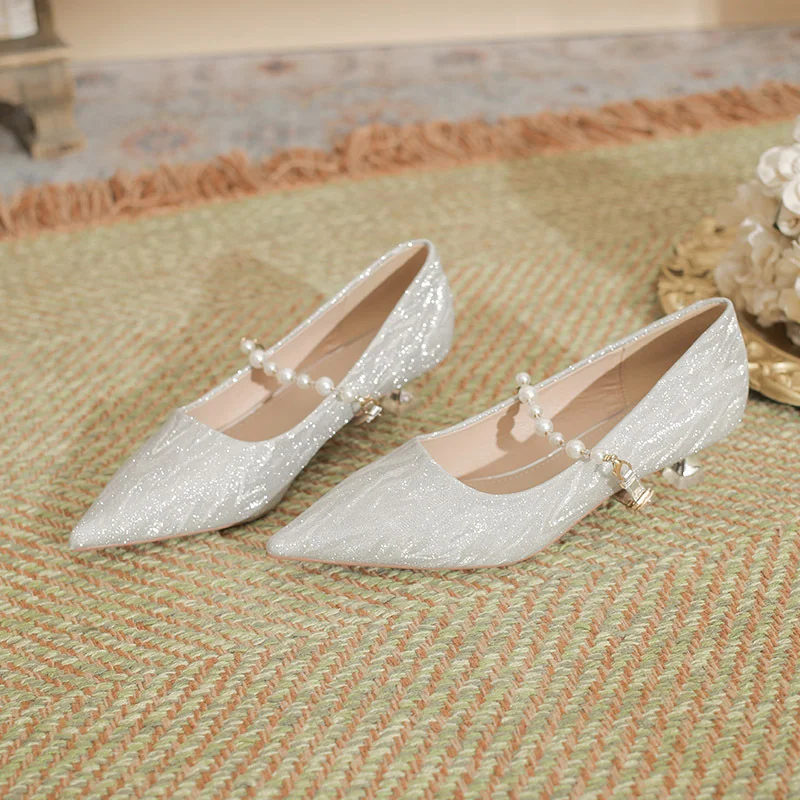 Churchf Churchf Pointed Spring 2024 Low Heel French Pearl With Temperament Women's Single Shoes