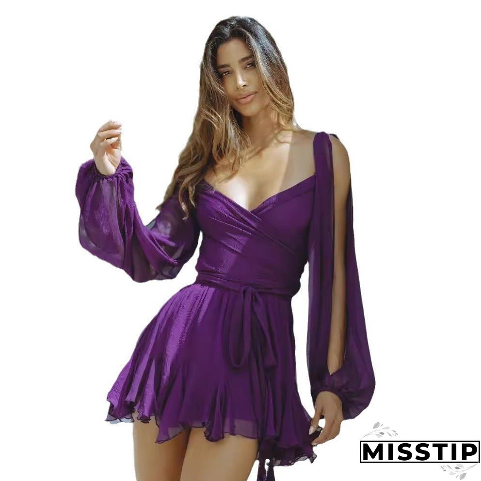 Women's Color Temperament Leisure Mesh Long Sleeve Dresses
