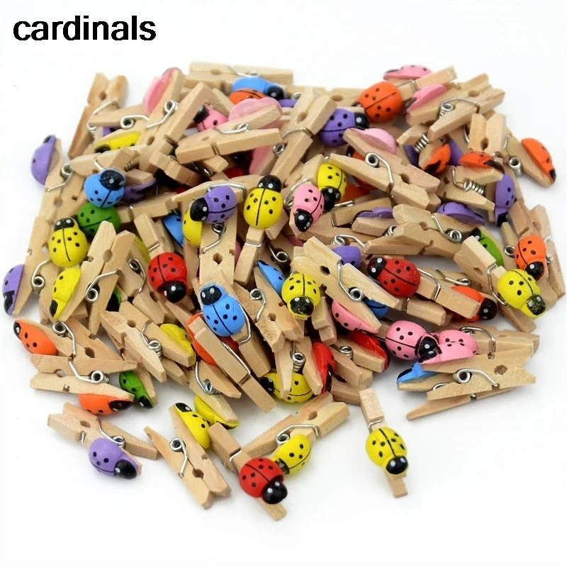50 pcs Excellent Quality 25mm Mini Ladybug Wooden Clips Clothes Photo Paper Decorations Photo Spring For  DIY decorative clip
