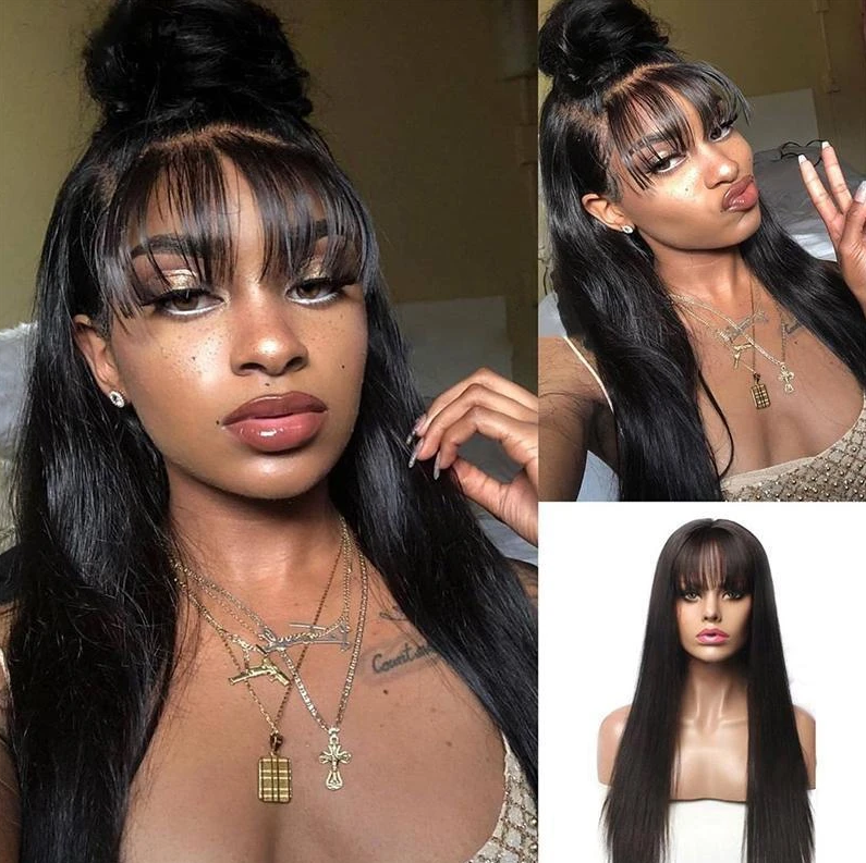 Glueless Wig With Elastic Belt 360 Lace Frontal Wig Bang Wig