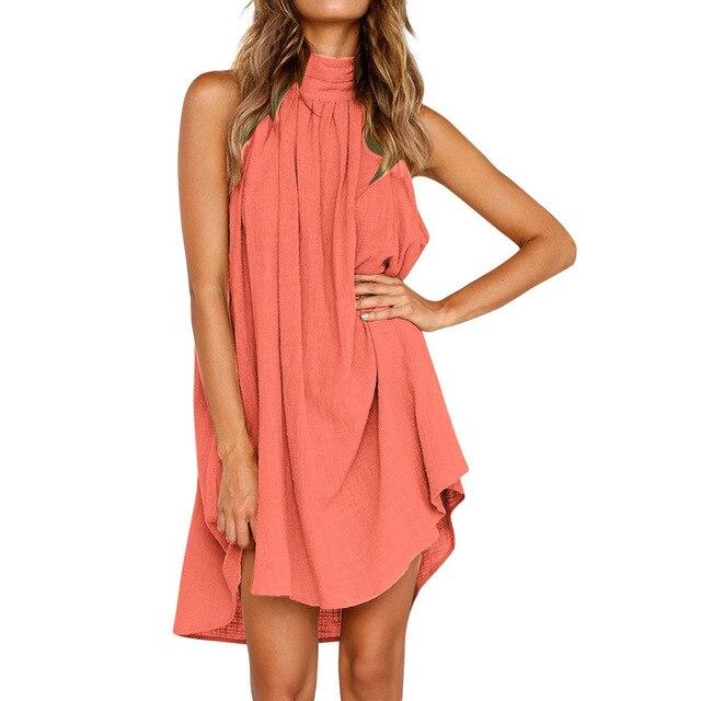 Summer Women Halter Sleeveless Sexy Fashion Dress Holiday Ladies Irregular Party Mini Dress