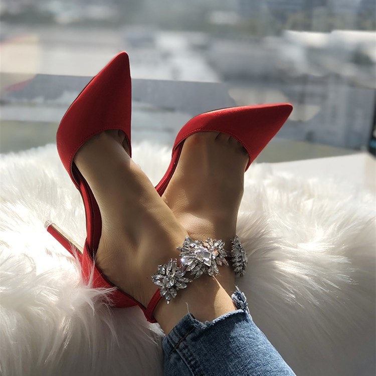 GOOSHOE Red Crystal Double D'orsay Stiletto Heel Pumps