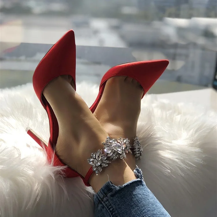 Red Crystal Double D'orsay Stiletto Heel Pumps Vdcoo