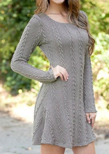 Mayoulove Women's Sweater Dress Crew Neck Slim Fit Casual Knitted Dress-Mayoulove