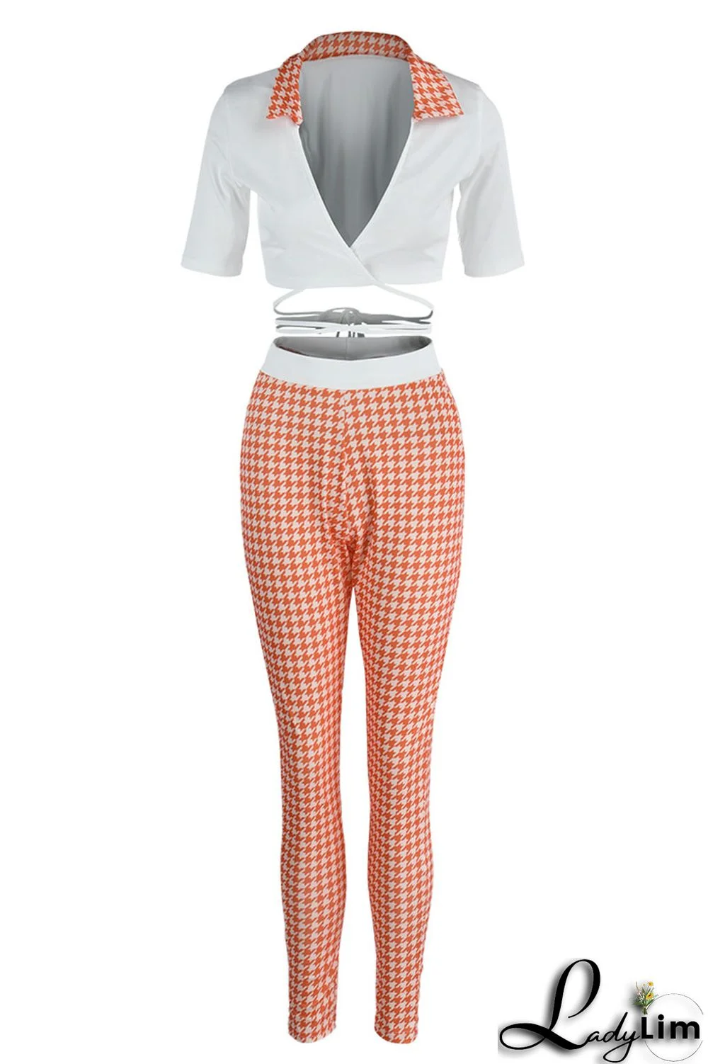 Black Sexy Print Bandage Split Joint V Neck Half Sleeve Two Pieces