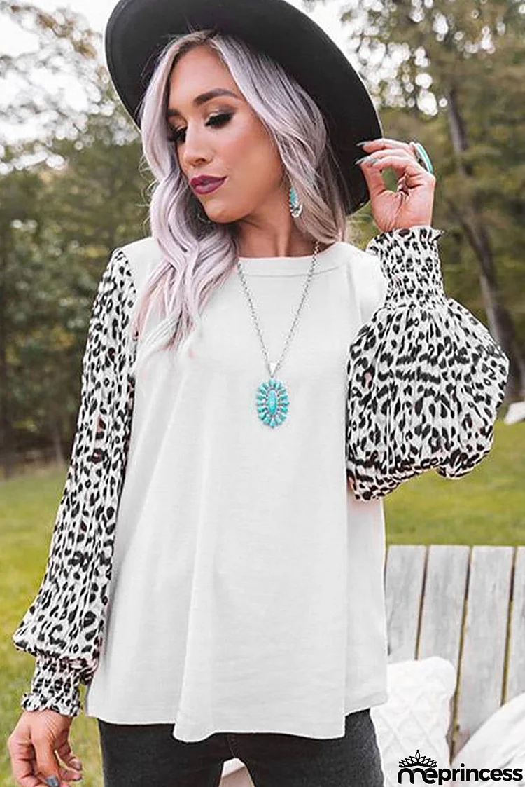 Print Crew Neck Puff Sleeve Top