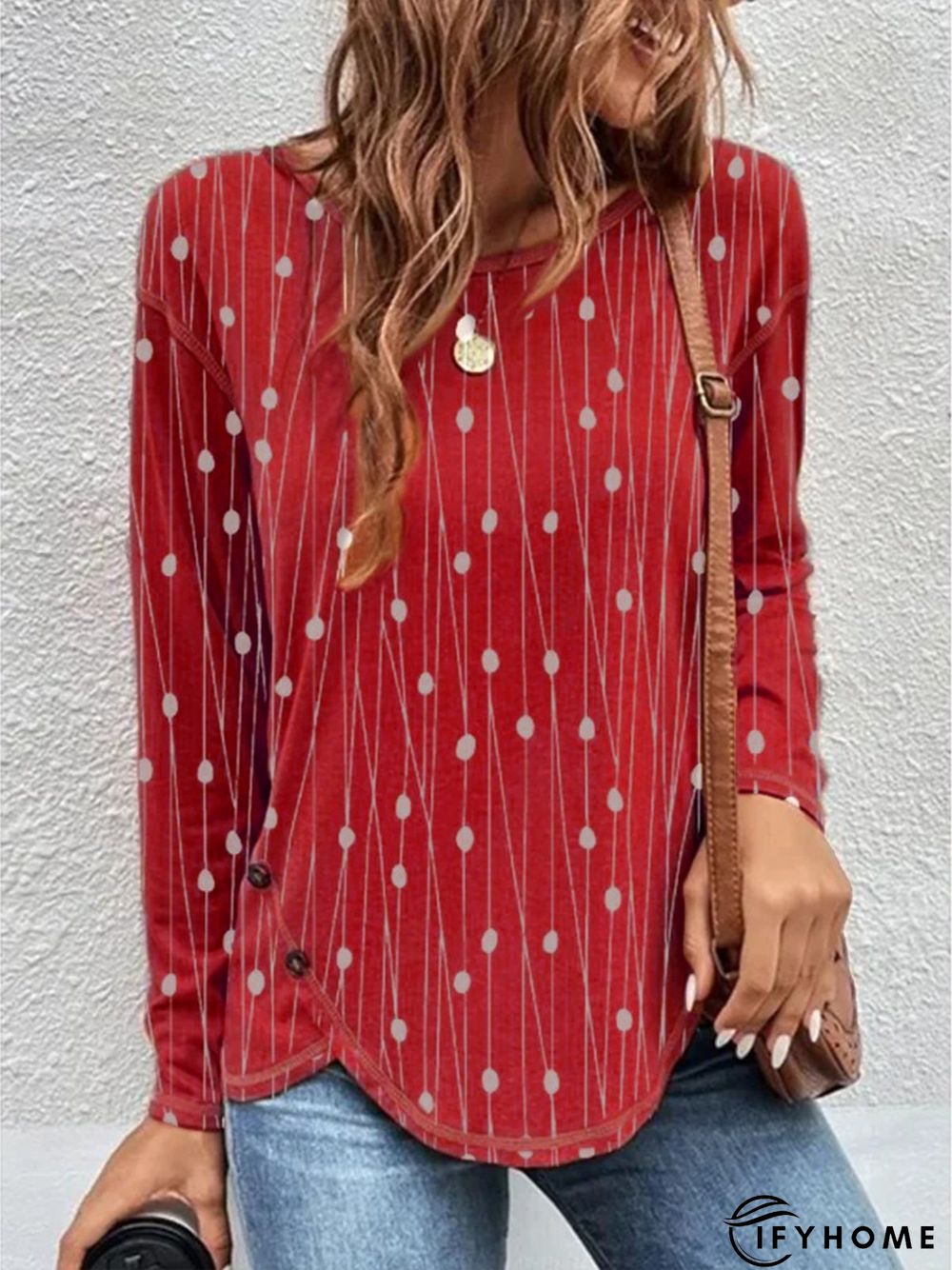 Casual Crew Neck Geometric Long Sleeve Loose Tunic T-Shirt | IFYHOME