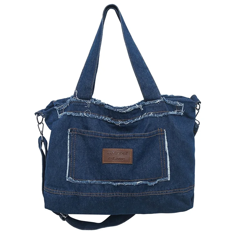 Casual Sling Bag Fashion Denim Tote Handbag Versatile Satchel Bag (Dark Blue)