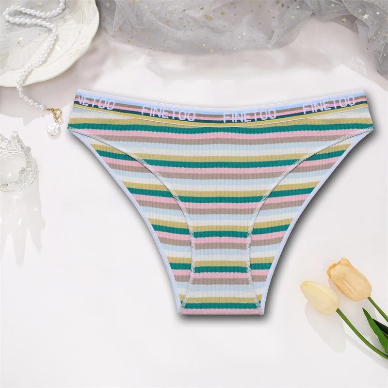 Billionm Women Sexy Cotton Panties Intimates Rainbow Color Striped Lingerie Low Waist Briefs Female Comfortable Soft Underwear