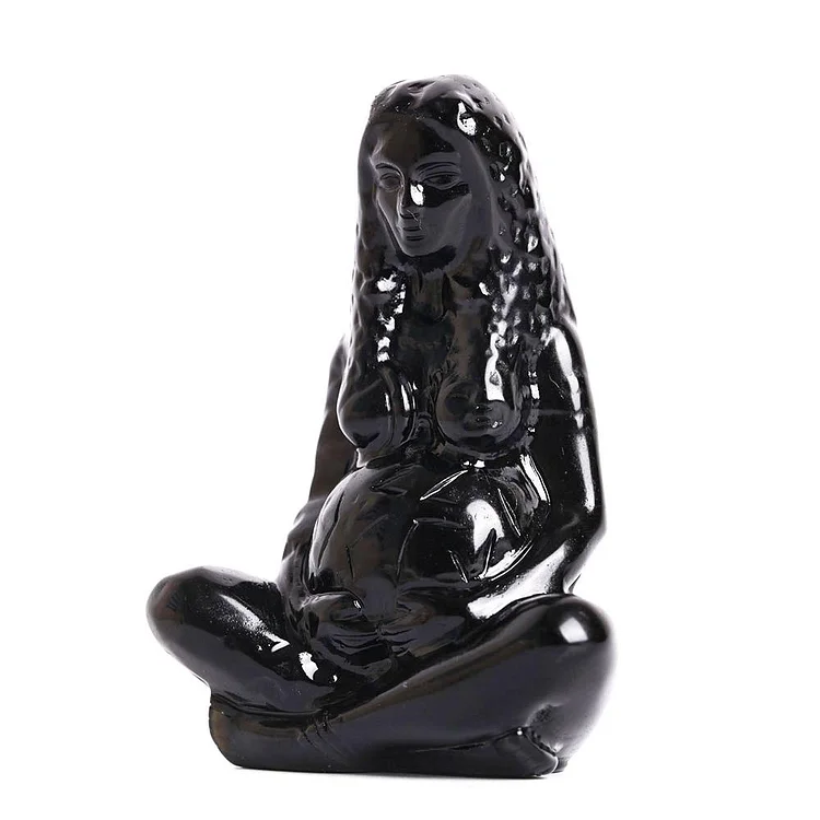 Black Obsidian Earth Mother Goddess Crystal Carving Statue Model Bulk