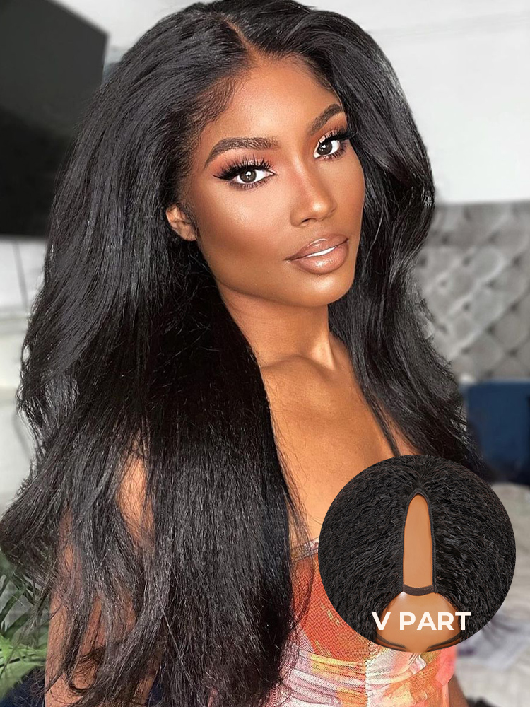 250% Density Boruihair Kinky Straight Glueless Pre‑Plucked HD Lace Human Hair Wigs| V‑Part & U‑Part Options | 100% Human Hair