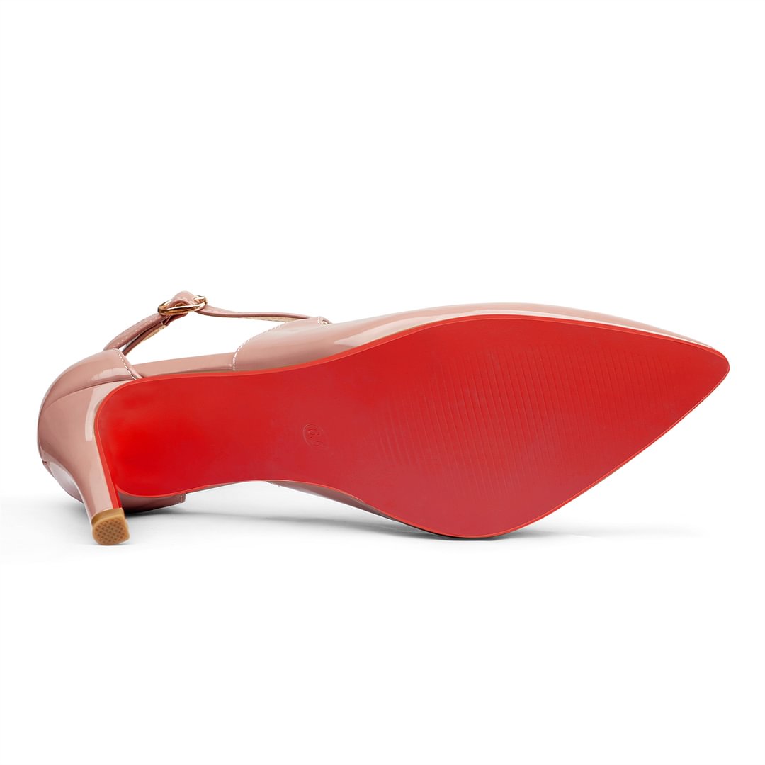 95mm Women's Pointed Toe Cross Strap Heels Red Bottoms Pumps Shoes-vocosishoes