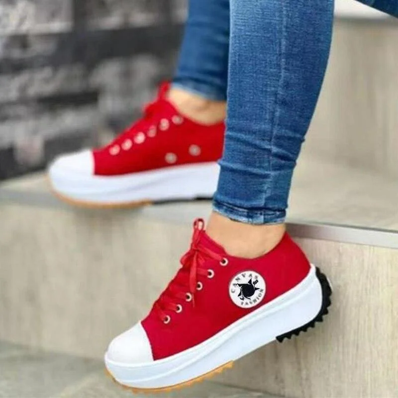 Canvas Sneakers Women Fashion Platform Low-top Women Single Shoes Thick-soled Candy Color Flats Female Canvas Shoes 2022