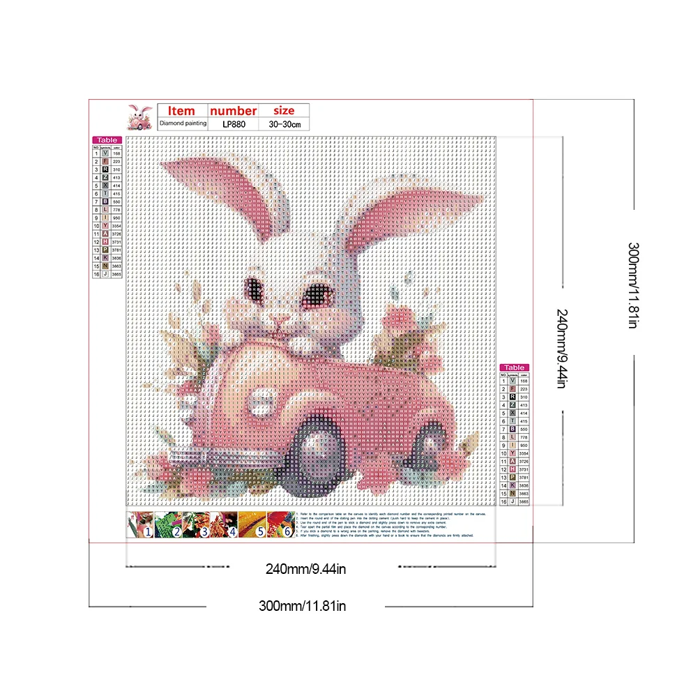 Diamond Painting - Full Round Drill - Pink Car Bunny(Canvas|30*30cm)