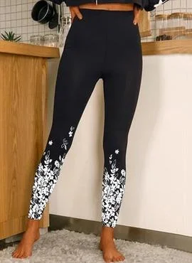 Women Ankle Biter Floral Ombre Daily Leggings