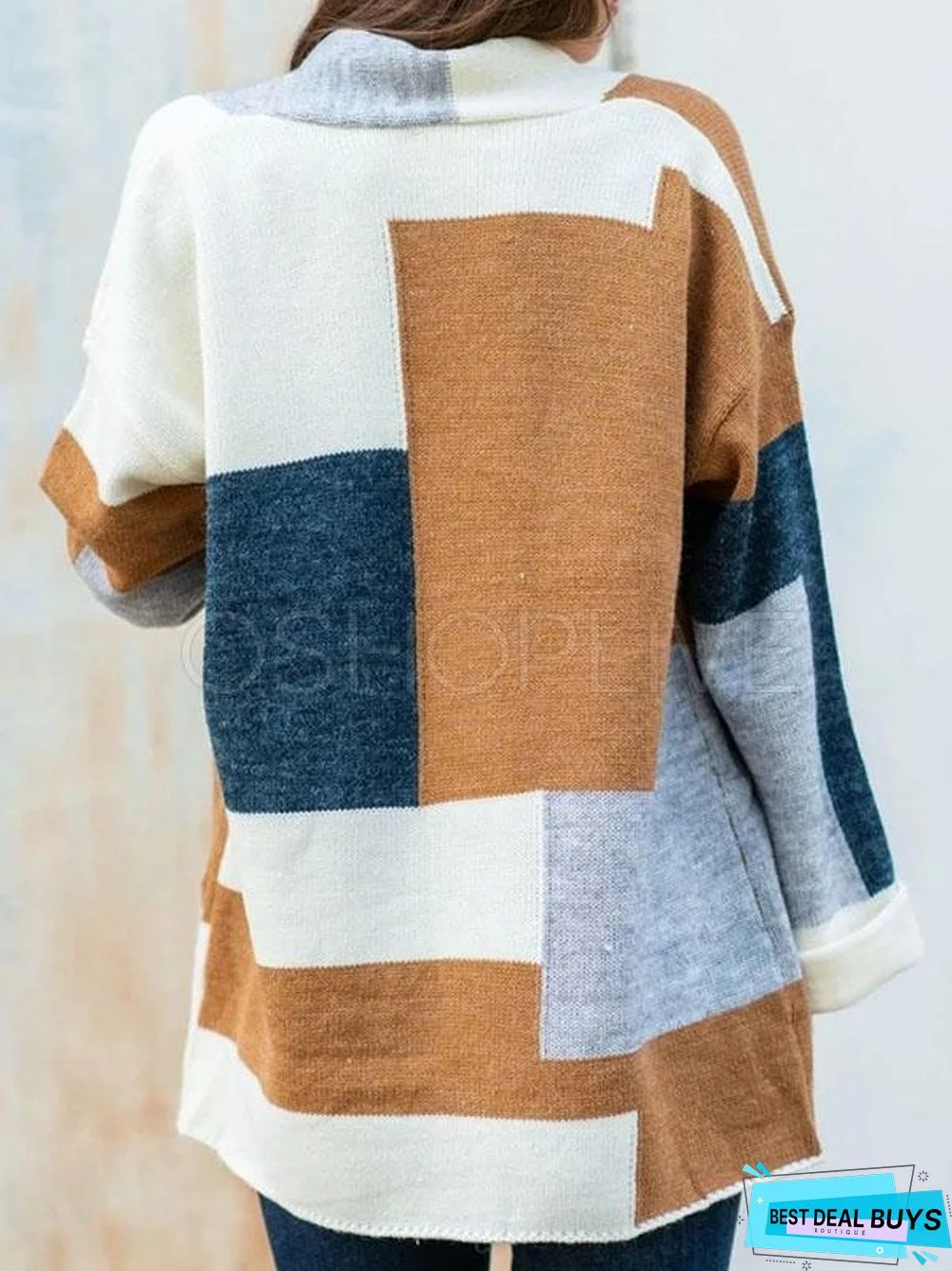 Splicing Color Mid-Length Knitting Sweater